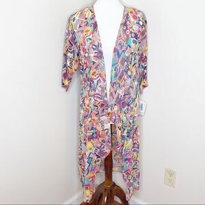 NEW Lularoe Shirley Chiffon Multicolored Geometric Print Kimono Size Small
